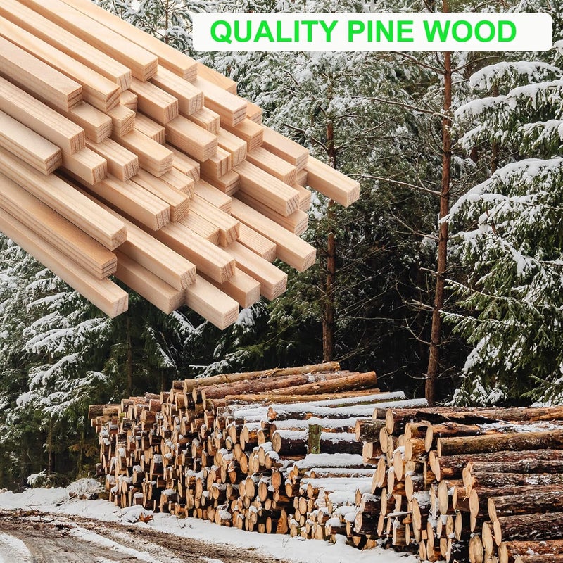 Coowayze 50PCS 1/4" x 12" Square Wooden Dowel Rods, Small Wood Square Dowel Rods Unfinished Wood Craft Sticks Hardwood Sticks Wooden Strips for Arts and DIYers, DIY Projects Home Decor Woodworking - Image 5